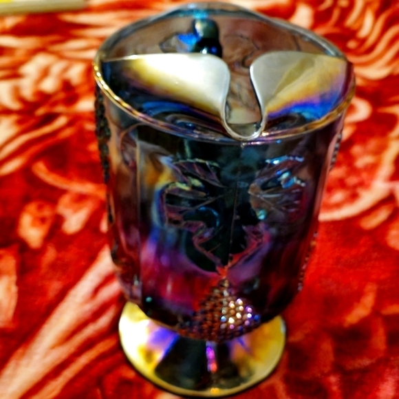 Indiana Glass "Harvest Grape" Iridescent Blue Carnival Glass Pitcher -Colors-WoW - Picture 4 of 10